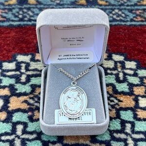 St. James the Greater Sterling Silver Oval Religious Medal Necklace 24” Chain